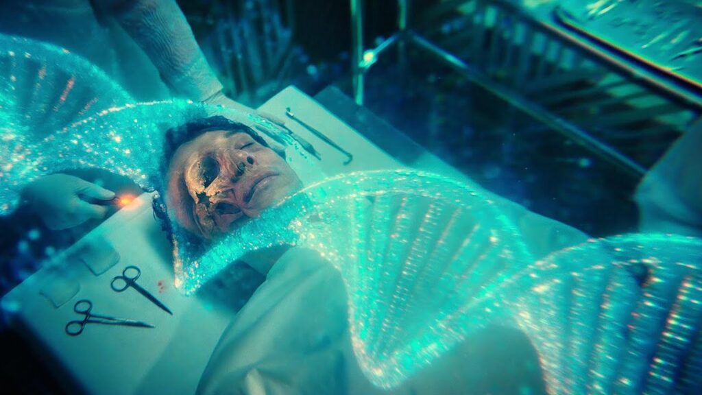 After a deadly gunshot, Cesar’s disfigured face is restored by his own miraculous invention