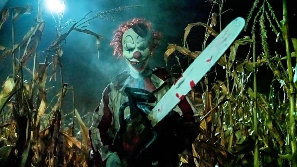 Masked killers rise from the cornfield, turning a teenage party into a bloody massacre
