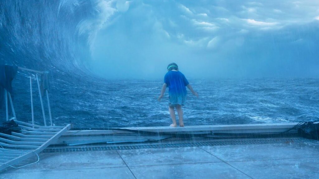Facing a 50-Meter Tidal Wave, a Brave Boy Jumps Off the Rooftop in This Intense Sci-Fi Disaster